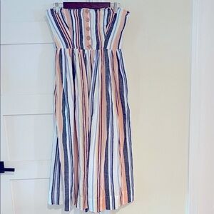 Anthropologie Pink Blue Striped Strapless Maxi Dress- Pockets Size Medium EUC